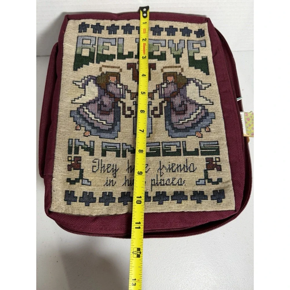 Believe Angels Religious Bible Cover w/ Zipper Cross Pull Prayer Quilt‎ Included